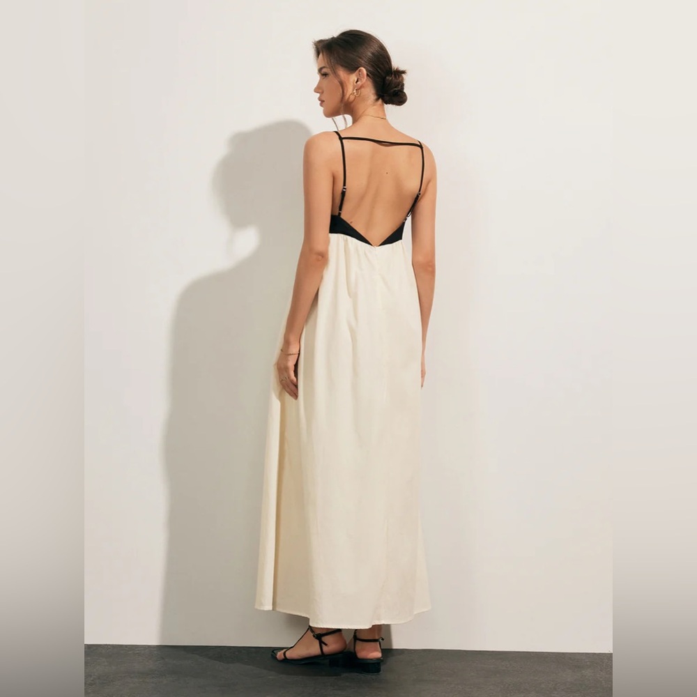 Commense Cream Maxi Slip Dress with Black Straps